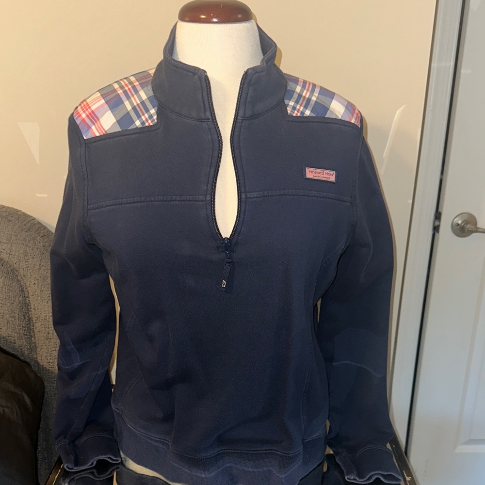 Vineyard Vines Blue Pullover with Plaid Details